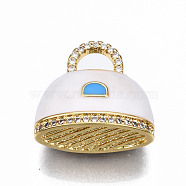 Brass Micro Pave Cubic Zirconia Enamel Pendants, Nickel Free, Bag, Real 16K Gold Plated, White, 17x18x9.5mm, Hole: 4x5mm(ZIRC-Q200-022G-NF)