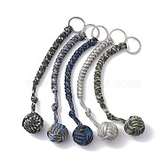 Polyester & Spandex Cord Ropes Braided Wood Ball Keychain, with 304 Stainless Steel Split Key Rings, Mixed Color, 24cm(KEYC-JKC00589-02)