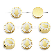 Vacuum Plating 201 Stainless Steel Beads, with Shell, Flat Round with Palm, Golden, 9.5x3mm, Hole: 1.8mm(STAS-Q243-LM238)