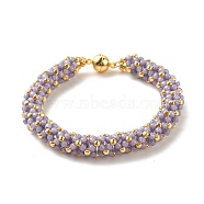 Glass Seed Beaded Bracelet with Brass Magnetic Clasp, Braided Bracelet for Women, Medium Purple, 7-1/2 inch(19cm)(BJEW-JB07802-05)