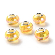 UV Plating Resin European Beads, Rondelle Large Hole Beads, with Platinum Tone Alloy Double Cores, Gold, 13.5x9mm, Hole: 5mm(RESI-M001-03F)