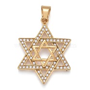 304 Stainless Steel Pendants, with Crystal Rhinestone, Star of David, Golden, 49x37.5x5mm, Hole: 8x10.5mm(STAS-K214-04G)