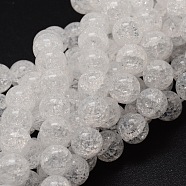 Crackle Glass Round Beads Strands, White, 12mm, Hole: 1mm, about 33pcs/strand, 15 inch(CCG-E001-12mm-04)