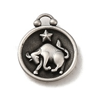 304 Stainless Steel Pendants, Flat Round with Constellations Charm, Antique Silver, Cancer, 20.5x17x3mm, Hole: 2.5x2mm(STAS-L022-306AS-02)