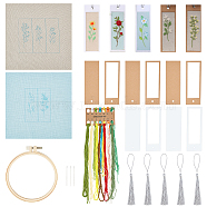 DIY Bookmark Making Kit, with Paper Bookmark Cards, Flax Embroidery Pattern Fabric, Cotton Tassels & Threads, Plastic Embroidery Hoop, Iron Needles, Plastic Storage Tube, Mixed Color, 50~268x0.2~269x0.2~10mm(DIY-WH0029-66)