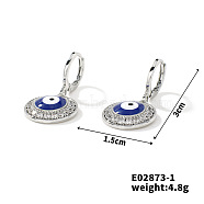 Hip-hop Fashion Copper & Micro Zirconia Hoop Earrings for Women, Flat Round with Evil Eye, Platinum, 30x15mm(BR3298-2)