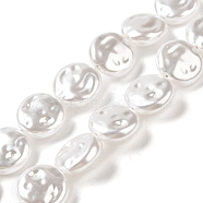 ABS Plastic Imitation Pearl Beads Strands, Flat Round, Snow, 12x4.5mm, Hole: 1.2mm, about 90pcs/strand, 42.68 inch(108.4cm)(KY-F021-06)