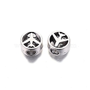 Tibetan Style Alloy European Beads, Large Hole Beads, Cadmium Free & Lead Free, Flat Round with Plane, Antique Silver, 10.5x6mm, Hole: 4mm, about 613pcs/1000g(TIBE-S314-87AS-RS)