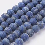 Natural Lapis Lazuli Beads Strands, Frosted, Round, 8mm, Hole: 0.8mm, about 47pcs/strand, 15.3 inch(39cm)(G-J376-52-8mm)
