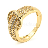 Donut Shape Brass Micro Pave Cubic Zirconia Open Cuff Ring, Long-Lasting Plated, Cadmium Free & Lead Free, Real 18K Gold Plated, US Size 8 1/2(18.5mm)(RJEW-Q782-08G)