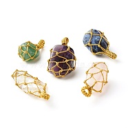 Natural Mixed Gemstone Pendants, with Gold Metallic Wire, Nuggets, 32~50.5x15~22x11~17mm, Hole: 3~5x6mm(PALLOY-JF00845)