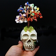 Natural Mixed Gemstone Chips Tree Display Decorations, LED Light Skull Shape Holder with Copper Wire Feng Shui Energy Stone Gift, Mixed Color, 550x300mm(PW-WG53352-01)