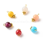 Imitation Jade Round Glass Beads Charms, with Tibetan Style Alloy Daisy Spacer Beads and Brass Ball Head Pins, Golden, Mixed Color, 11x6mm, Hole: 1.6mm(PALLOY-JF01142)