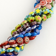 Handmade Millefiori Glass Bead Strands, Flat Round, Mixed Color, 10x4mm, Hole: 1.2mm, about 40pcs/strand, 14.9 inch(LK-R006-15)