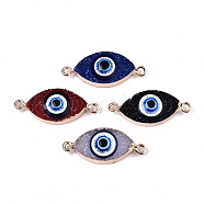 Resin Druzy Links Connectors, with Edge Light Gold Plated Iron Findings & Glitter Powder, Eye, Mixed Color, 12.5x32x7mm, Hole: 1.8mm(RESI-S383-077B)