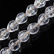 Transparent Crackle Glass Beads Strands, Faceted, Teardrop, Clear, 10x9mm, Hole: 1.2mm, about 33Pcs/strand, 13.78 inch(35cm)(GLAA-N051-04)