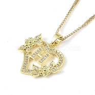 304 Stainless Steel Heart Pendant Necklaces with Cubic Zirconia, Letter Charms, Letter H, 16.54 inch(42cm)(NJEW-H029-01G-H)