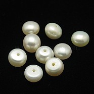 Grade AA Natural Cultured Freshwater Pearl Beads, Half Drilled Hole, Half Round, White, 9.5~10x6.5~7.5mm, Hole: 1mm(PEAR-D001-9.5-10-2AA-A)