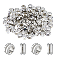 201 Stainless Steel Grooved European Beads, Large Hole Beads, Rondelle, Stainless Steel Color, 8x4mm, Hole: 5mm, 100pcs/box(STAS-DC0015-64)