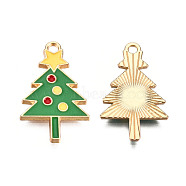 Christmas Theme, Alloy Enamel Pendants, Light Gold, Christmas Tree, Green, 25x15.5x1.5mm, Hole: 2mm(ENAM-S119-007)