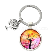 Alloy Glass Keychains, with 304 Stainless Steel Keychain Clasps, Flat Round, Gold, 6.2cm(KEYC-YW00008-02)