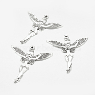 Tibetan Style Alloy Fairy Sprite Charms, Halloween, Characters Pendants in Fairy Tales, Lead Free & Cadmium Free, Idea For Jewelry Making, Antique Silver, about 51mm long, 46mm wide, 2mm thick, hole: 1.5mm(X-LF8182Y)