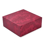 Square Flower Print Cardboard Bracelet Box, Jewelry Storage Case with Velvet Sponge Inside, for Bracelet, Cerise, 9.1x9.1x3.65cm(CBOX-Q038-03A)