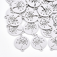 201 Stainless Steel Links connectors, Laser Cut Links, Flat Round with Tree of Life, Stainless Steel Color, 19x15x1mm, Hole: 1.6mm(STAS-T044-31P)