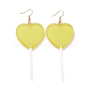 Transparent Heart-shape Lollipop Dangle Earrings for Women, Candy Color Simulation Food Drop Earrings, Golden, Light Khaki, 97~99mm, Pin: 0.5mm(EJEW-Z015-05A)