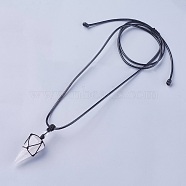 Natural Quartz Crystal Pendants Necklaces, with Waxed Cord and Nylon Cord, Cone, 31.18 inch~33 inch(79.2~84cm), 1.5~2mm(NJEW-E140-A11)