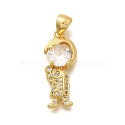 Rack Plating Brass Micro Pave Cubic Zirconia Pendants, Long-Lasting Plated, Lead Free & Cadmium Free, Human Charms, Real 18K Gold Plated, 23.5x9.5x4.5mm, Hole: 5x3mm(KK-L226-105G)