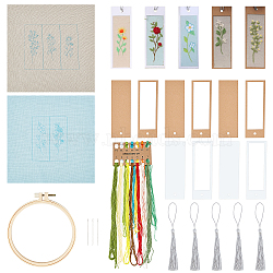DIY Bookmark Making Kit, with Paper Bookmark Cards, Flax Embroidery Pattern Fabric, Cotton Tassels & Threads, Plastic Embroidery Hoop, Iron Needles, Plastic Storage Tube, Mixed Color, 50~268x0.2~269x0.2~10mm(DIY-WH0029-66)