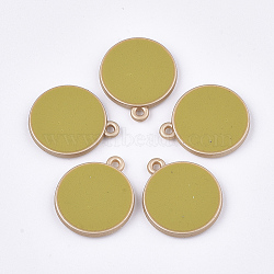 CCB Plastic Pendants, with Enamel, Flat Round, Dark Khaki, 26x22x4mm, Hole: 2mm(CCB-T007-03E)