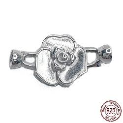 Rhodium Plated 925 Sterling Silver Fold Over Clasps, Flower, Real Platinum Plated, 32mm, Hole: 4mm(STER-P054-02P)