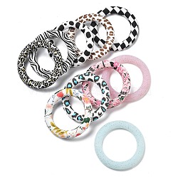 Printed Silicone Linking Rings, Round Ring, Mixed Color, 64x9mm, Inner Diameter: 46mm(SIL-XCP0001-16)