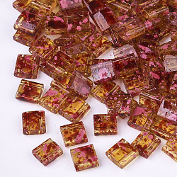 2-Hole Transparent Glass Seed Beads, Antique Style, Rectangle, Hot Pink, 5x4.5~5.5x2~2.5mm, Hole: 0.5~0.8mm(SEED-S023-30C-10)