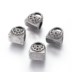 304 Stainless Steel European Bead Rhinestone Settings, Large Hole Beads, Bag, Antique Silver, 11x10x7.5mm, Hole: 4.5mm; Fit For 1mm Rhinestone(STAS-G204-56AS)
