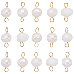 30Pcs Natural Cultured Freshwater Pearl Connector Charms, Nuggets Links, with Golden Tone 304 Stainless Steel Double Loops, White, 13~14x6.5~7.5x4~5mm, Hole: 2~2.5mm(FIND-SC0005-40)