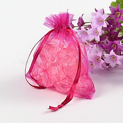 Organza Gift Bags with Drawstring, Wedding Party Christmas Favor Gift Bags, Organza Pouches for Potpourri, Fuchsia, Size: about 8cm wide, 10cm long(OP-002-3)