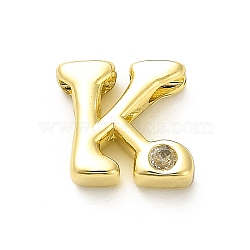 Rack Plating Brass Cubic Zirconia Beads, Long-Lasting Plated, Lead Free & Cadmium Free, Alphabet, Letter K, 12.5x14x4.8mm, Hole: 2.7mm(KK-L210-008G-K)