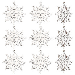 10Pcs 201 Stainless Steel Pendants, Laser Cut, Sun, Stainless Steel Color, 37x35x1mm, Hole: 1.6mm(STAS-DC0011-07)