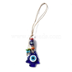 Glass Evil Eye Pendant Decorations, with Random Color Wood Beads, Resin Imitation Turquoise Beads and Hemp Rope, Tree, Blue, 212mm(HJEW-WH0006-53)