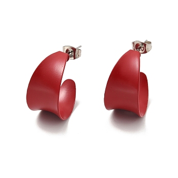 Non-Tarnish 304 Stainless Steel Chunky Stud Earrings, Half Hoop Earrings for Women, Dark Red, 22x21x12mm, Pin: 0.7mm