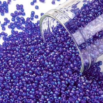 TOHO Round Seed Beads, Japanese Seed Beads, (87DF) Transparent AB Frost Cobalt, 15/0, 1.5mm, Hole: 0.7mm, about 3000pcs/10g