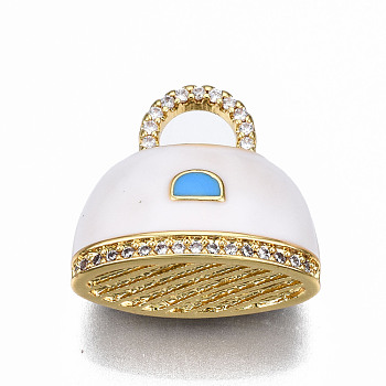 Brass Micro Pave Cubic Zirconia Enamel Pendants, Nickel Free, Bag, Real 16K Gold Plated, White, 17x18x9.5mm, Hole: 4x5mm