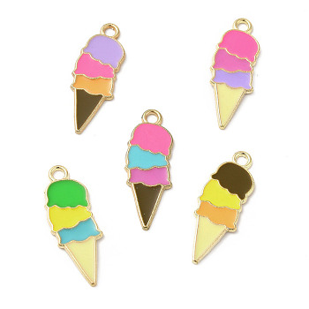 Summer Theme Alloy Enamel Pendants, Ice Cream Charms, Golden, Mixed Color, 26x10x1mm, Hole: 2mm