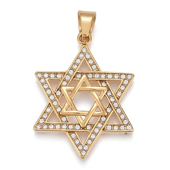 304 Stainless Steel Pendants, with Crystal Rhinestone, Star of David, Golden, 49x37.5x5mm, Hole: 8x10.5mm