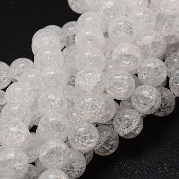 Crackle Glass Round Beads Strands, White, 12mm, Hole: 1mm, about 33pcs/strand, 15 inch