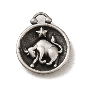 304 Stainless Steel Pendants, Flat Round with Constellations Charm, Antique Silver, Cancer, 20.5x17x3mm, Hole: 2.5x2mm