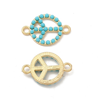 Alloy Connector Charms, with Synthetic Turquoise, Peace Sign, Golden, 18x12x2.5mm, Hole: 1.8mm